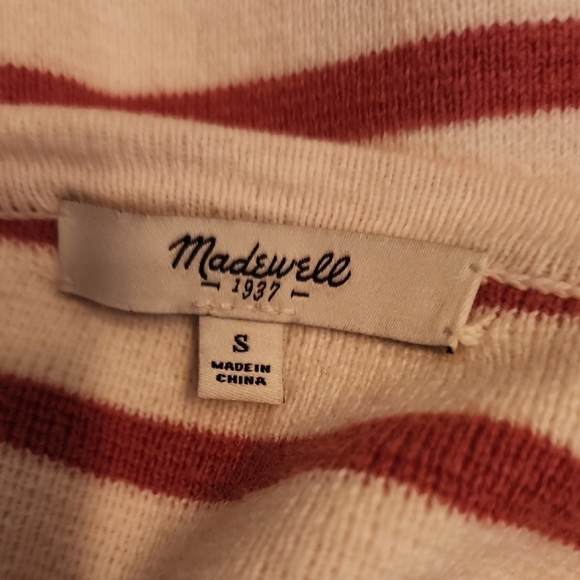 Madewell Cotton Wool Blend Striped Red and White Sweater - Picture 2 of 4